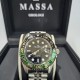 MASSA AUTOMATIC STEEL WATCH, SUB 10ATM, BLACK DIAL, BLACK AND GREEN DIAL