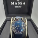 MASSA quartz WATCH, stainless steel case, night blue dial with Roman numerals, date display, water resistant 3ATM