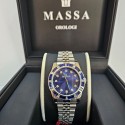 MASSA WATCH quartz steel, blue dial with stones, bezel with blue and transparent stones, water resistant 3ATM