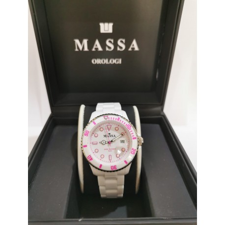 MASSA WATCH quartz 5 ATM polycarbonate white with pink numbers